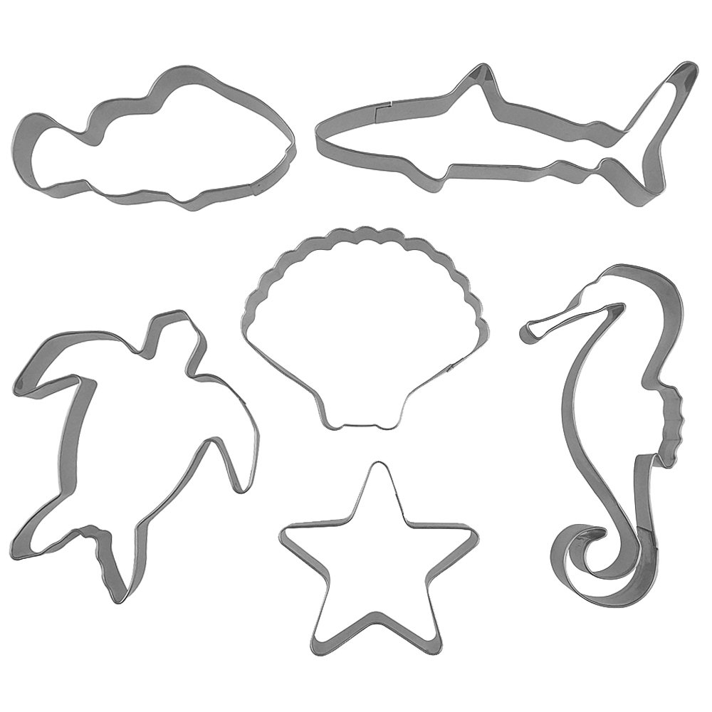 Ocean Themed Cookie Cutter Shapes Set For Stainless Steel Shark Starfish Turtle Fish Seahorse Seashell Shaped Cookie Molds, 6 Counts by GOCROWN
