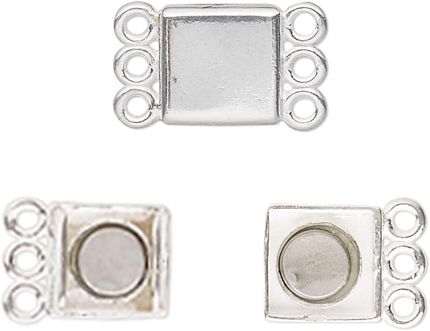 Clasp 3-strand magnetic sterling silver 8.5x8.5mm square