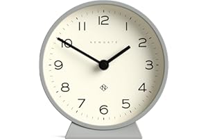 NEWGATE® M Mantel Echo Desk Clock | Modern Round Design | Posh Gray | Easy to Read Numbers | Contemporary Style for Desk, Table, Shelf or Bedside