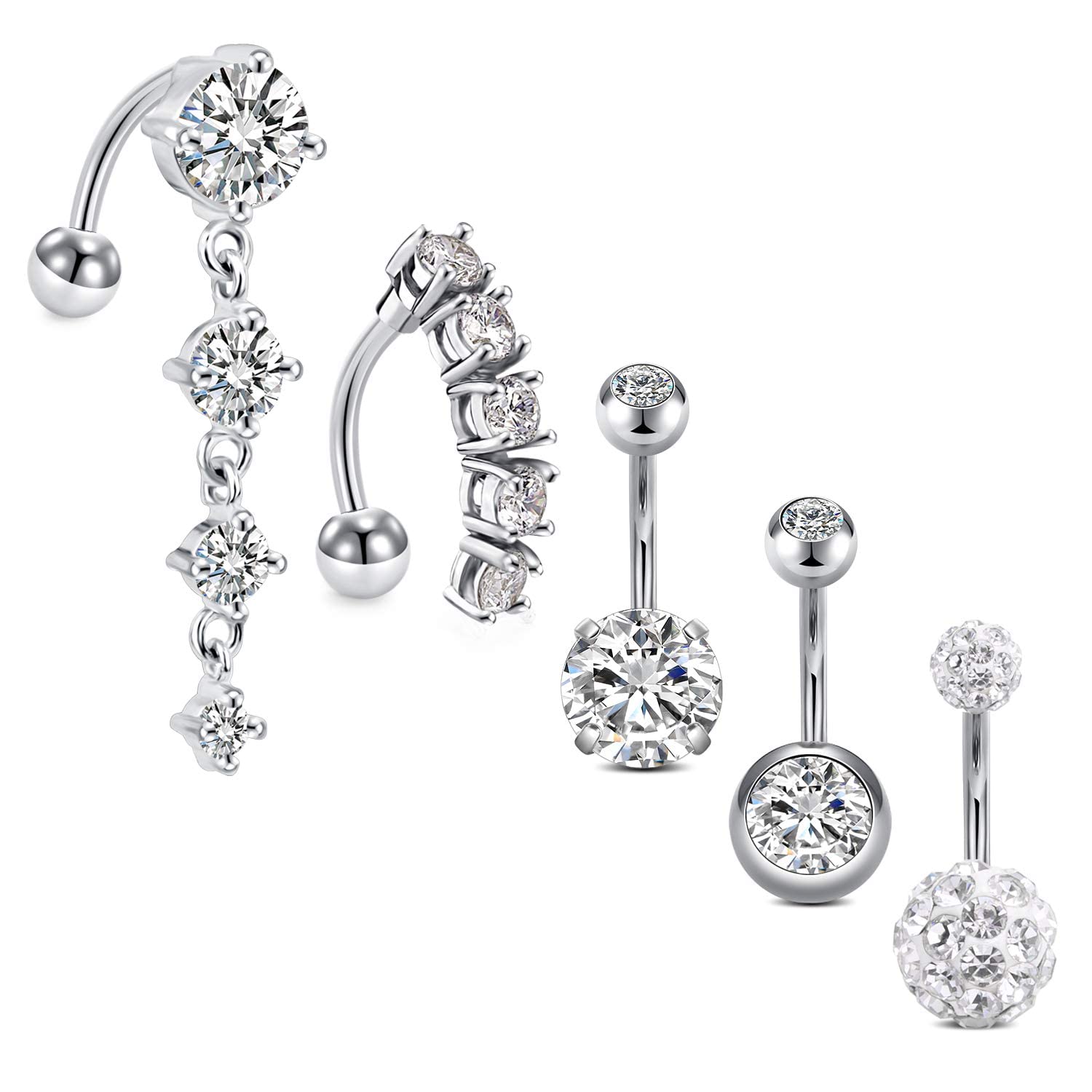 LAURITAMI Belly Button Bars 6mm 10mm 14G Butterfly Navel Rings Surgical Steel Short Belly Piercing Bar