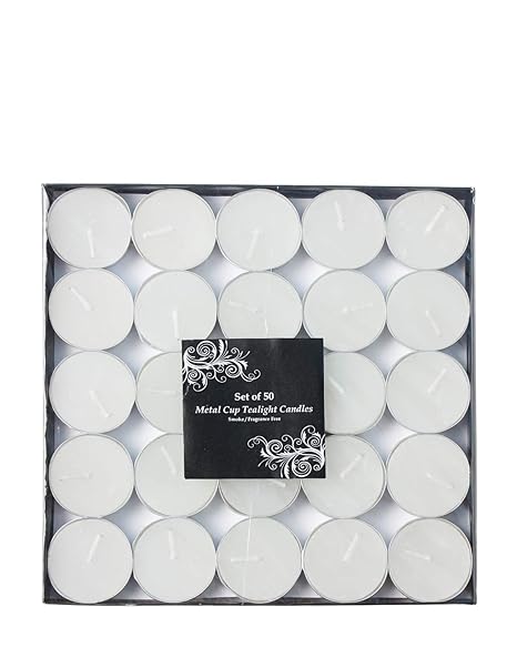 Vendoz Wax Tealight Candles (Set of 50, Unscented), 3 Hours Burning