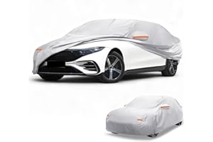 Partuto Waterproof All-Weather Universal Car Cover with Right Side Zipper, 190T-PU Silver Tone Fits for Sedan Up to 165" Leng