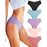 ROSYCORAL Women’s Seamless Underwear Soft Stretch Briefs Invisibles Hipster V Cut cheeky No Show Bikini Panties 5 pack XS-L