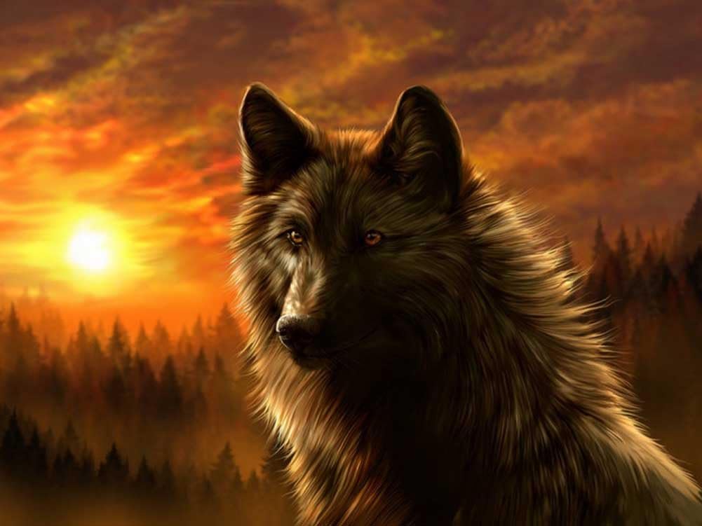 Black Wolf Art Print on Canvas (50x70 CM, unframed