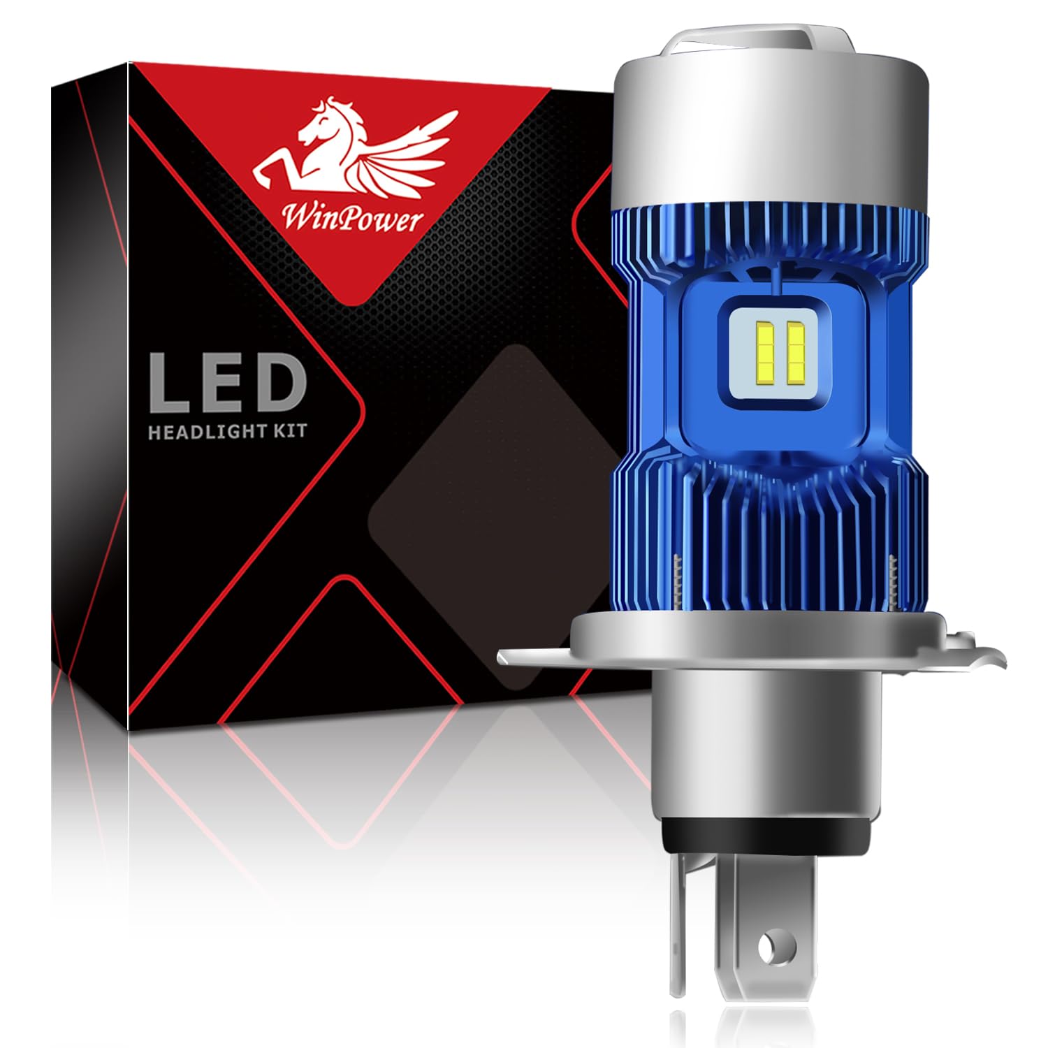 WinPower H4/P43t/HS1 LED Motorcycle Headlights Bulb Conversion Kit 30W 5500Lm 6000K Super Bright Xenon White Hi/Lo Motorbike Headlamp DC 12V, 1 Pack