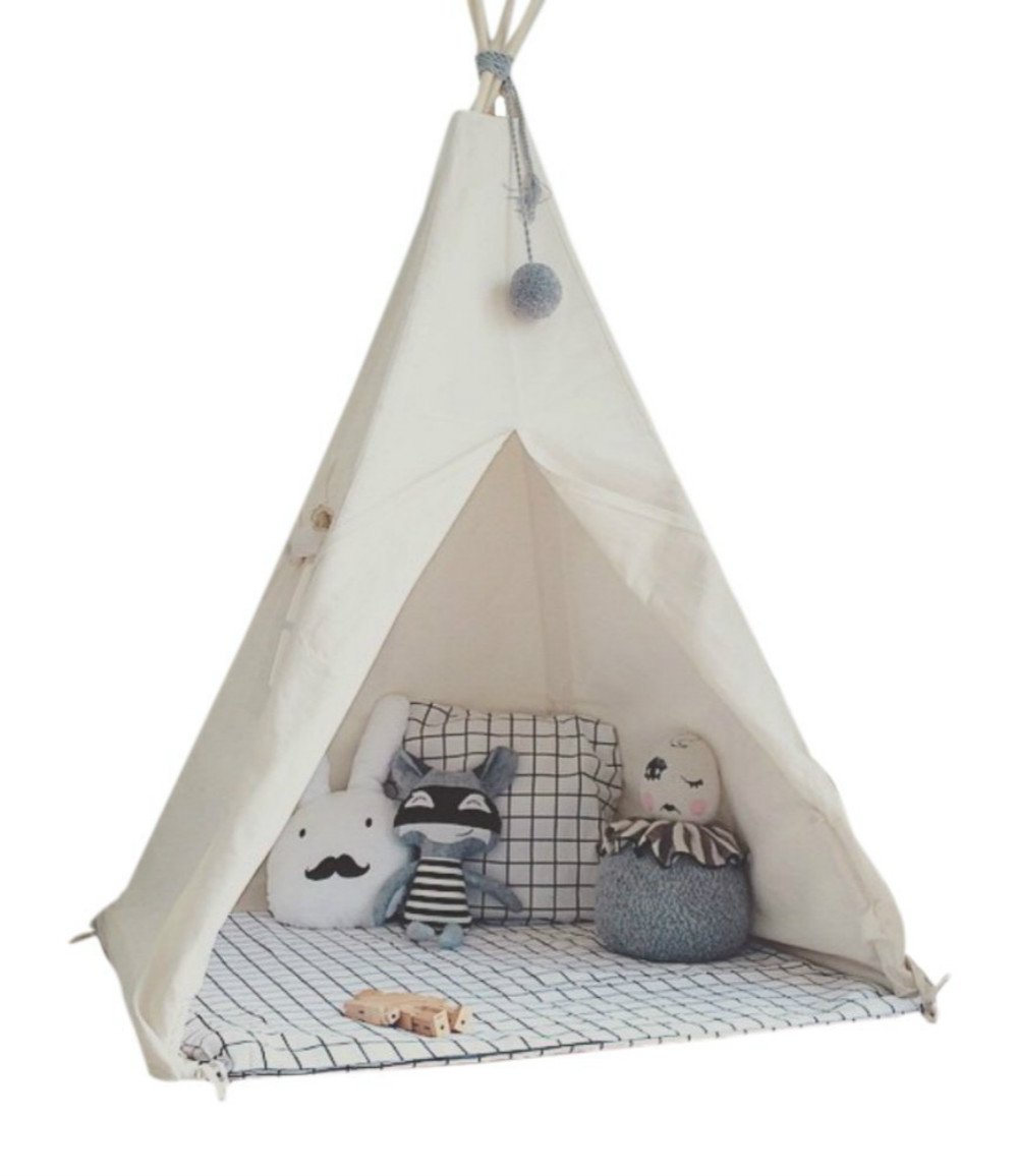 LITTLE DOVE Kid's Foldable Teepee Play Tent with Banner & Carry Case One Four Ploes Style Raw White