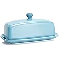 Sweese Butter Dish with Lid, Porcelain Butter Keeper, 7.8 Inch Butter Holder with Handle Cover, Butter Container Perfect for East West Coast Butter, Turquoise