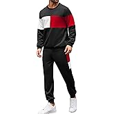 Babioboa Men's Color Block 2 Piece Outfits Long Sleeve Pullover Sweatshirt Tracksuit Jogger Sweatpants Athletic Sweatsuit Set