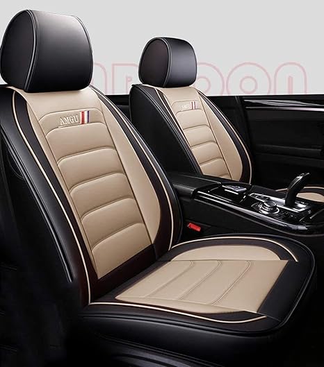 Amazon 車は防水レザーカーシートカバープロテクター調節可能取り外し可能な自動車シートクッションを囲まれた漫画のフルセットユニバーサルフィット5席 ベージュ シートカバー 車 バイク