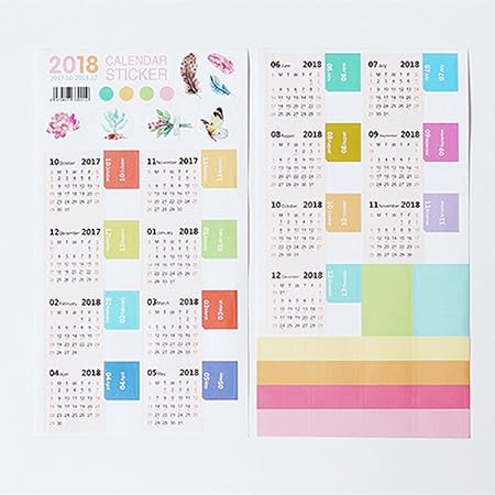 Amazon Amberetech インデックスカレンダーシール 管理簡単 5セット 検索方便 備忘手帳用 ノートに貼り 旅行計画用 便利 17 年10月から18年12月まで スケジュールステッカー インデックスラ ホワイト カレンダー 文房具 オフィス用品