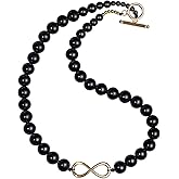 Lightock Infinity Charm Black Obsidian Beaded Necklace for Men and Women Crystal Stones Protection Crystals Strand Necklace Reiki Gifts