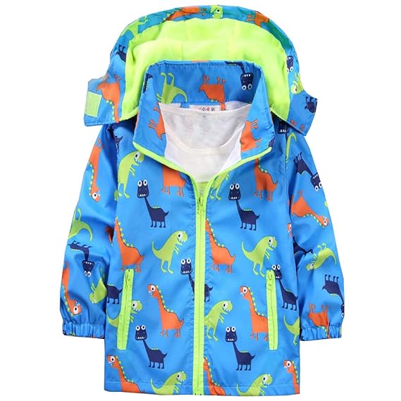 Toddler Boys Girls Waterproof Hooded Jacket, Kids Zipper Raincoats