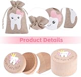 HOTUT 3D Carved Tooth Fairy Box Kit Beech Wood Keepsake with Linen Bag view 3