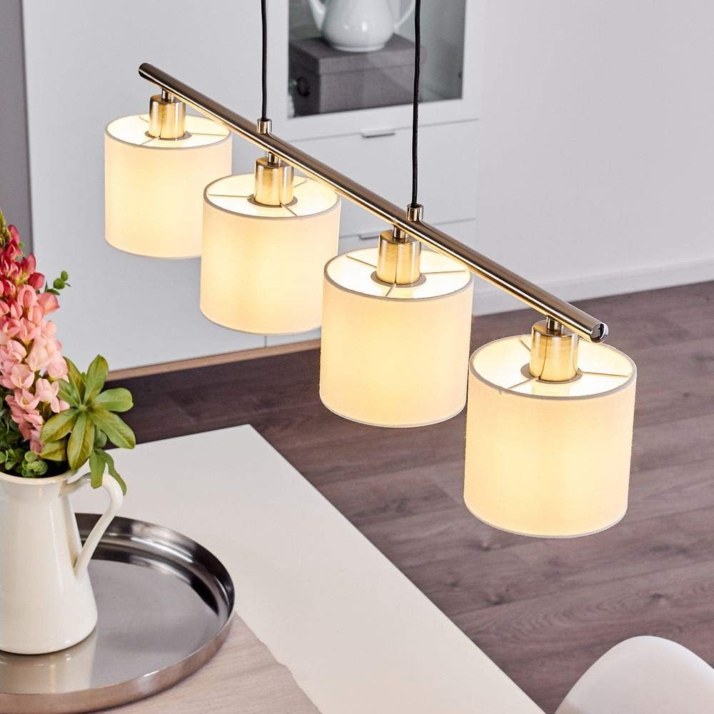 Pendant Light Alsen in Nickel-matt Metal, Vintage Hanging lamp Fitting Above a Retro Table, max. Height 150 cm, for 4 x E14 Bulbs max.28 Watt, LED Bulb Compatible