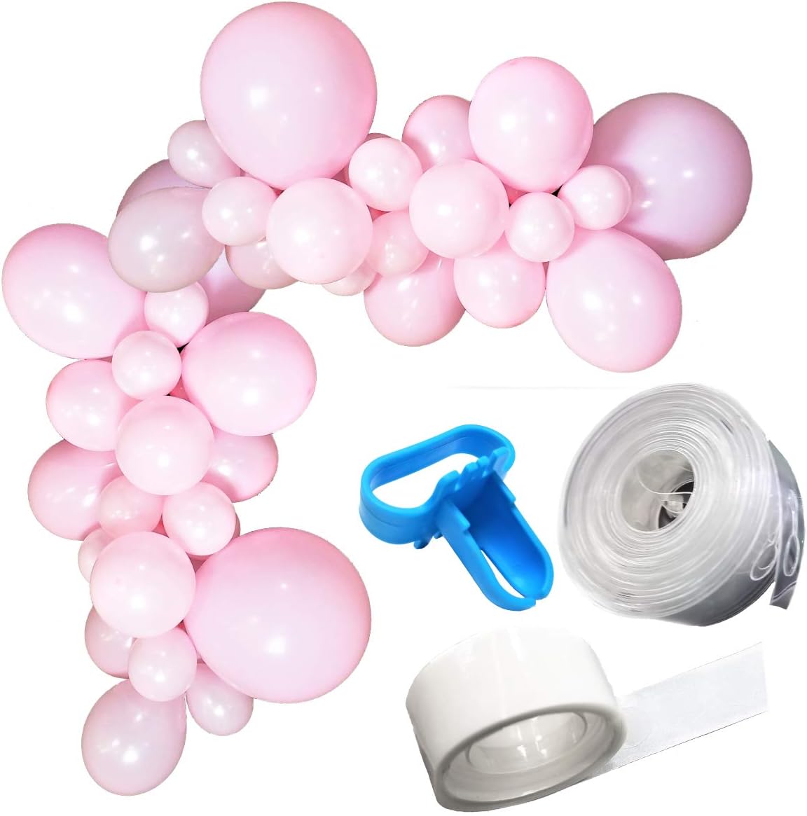 Buniluu Baby Pink Balloon Garland Kit | 50 pcs | Pink, Light Pink, Solid Pink | 16ft Balloon Strip Tape | Balloon Tie Tool | DIY Special Events Birthday Weeding Holiday Creative Decorations