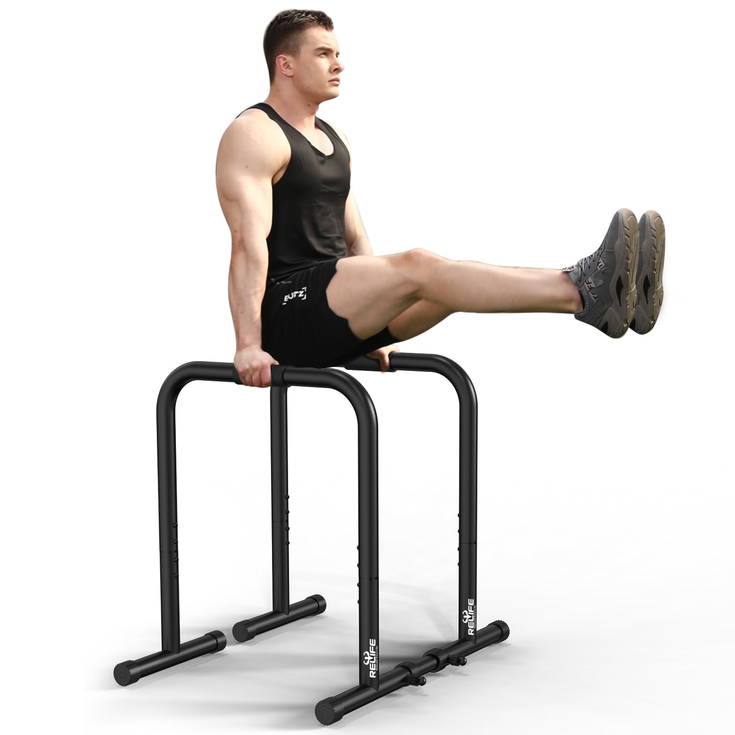 RELIFE REBUILD YOUR LIFE Dip Bars & Parallel Bars Station for Home Gym Adjustable Height Portable Dip Stand Push Up Bars for Calisthenics Chest & Triceps Strength Training Fitness Equipment (Black)