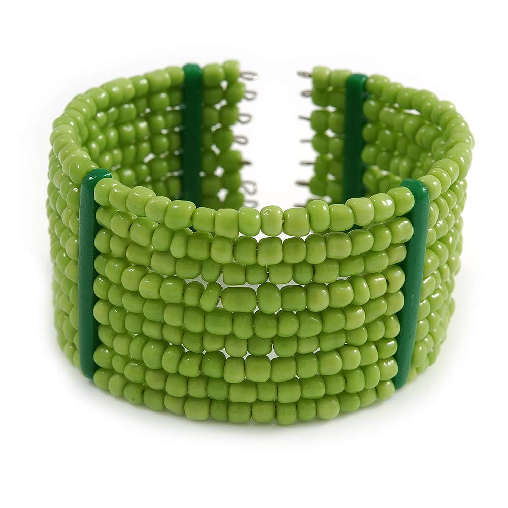 Avalaya Lime Green Glass Bead Flex Cuff Bracelet - Medium