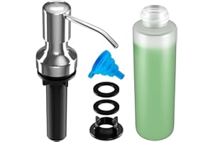 NVMTUUO Soap Dispenser for Kitchen Sink, Kitchen Sink Soap Dispenser with 17 OZ Bottle, Refill from The Top Bar, Longer Threaded Shaft Shank, Wide Pump Head Base (Chrome)