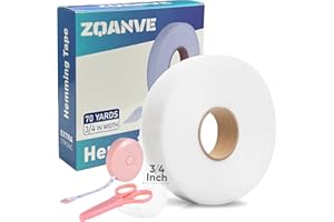 ZQANVE Hem Tape 3/4 INCH x 70 Yards No Sew Iron-On Fusible Interfacing Hemming Fabric Tape Adhesive with Scissors&Tape Measure for Clothes Pants Dress Curtains DIY Kit Gift Stocking Stuffers for Women(White)