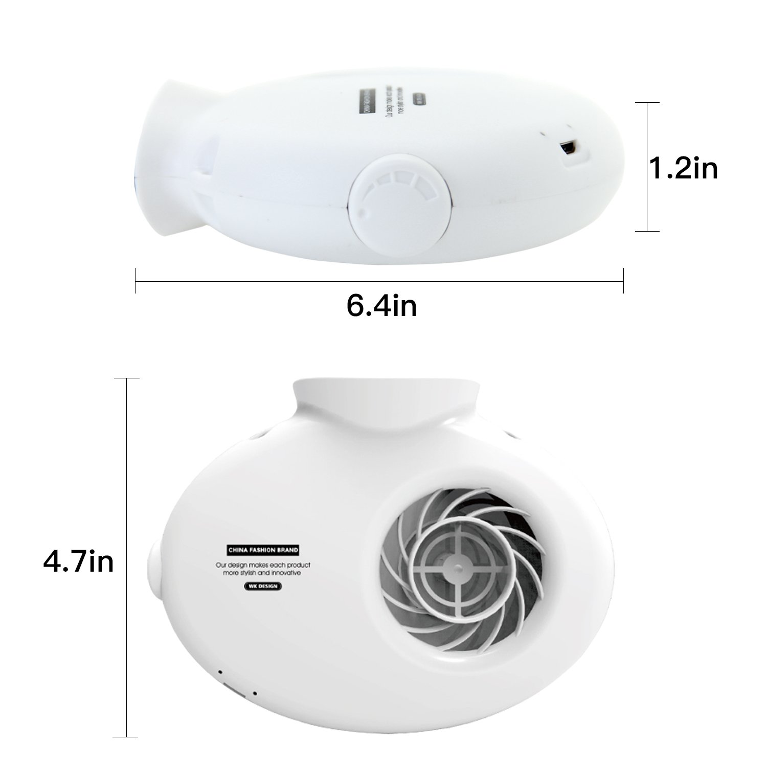 WK Portable Necklace Fan with Nylon Neck Strap and Adjustable Switch - Rechargeable Cooling Fan Equipped with Two Sponges to Release Perfume and Cooling Air（White）