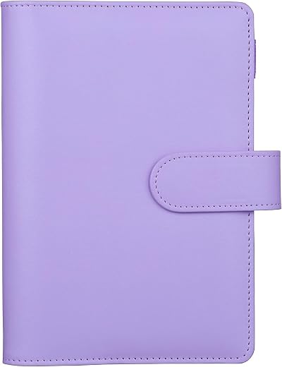 HAUTOCO PU Leather A6 Budget Binder Cover 6 Ring Notebook Purple