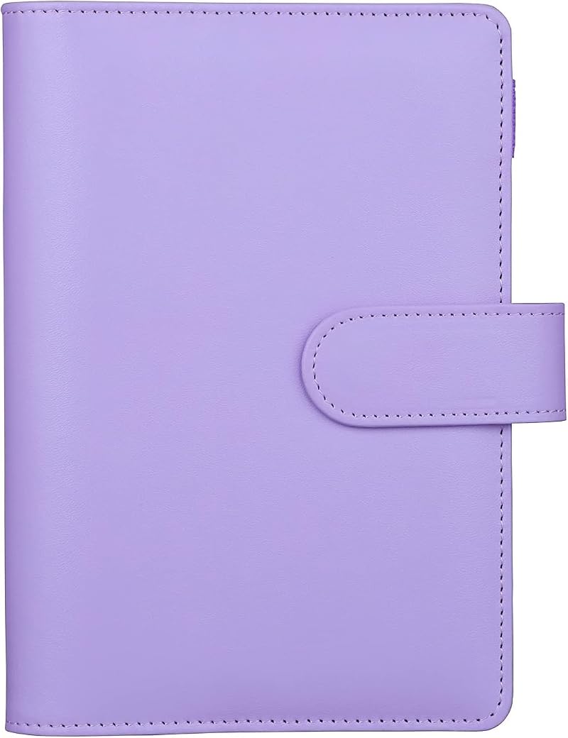 HAUTOCO PU Leather A6 Budget Binder Cover 6 Ring Notebook Purple