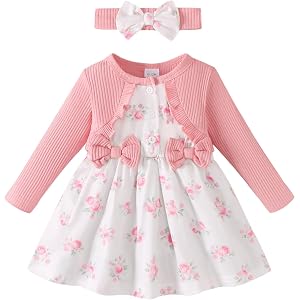 Renotemy Baby Girl Dress Fall Button Bow Outfits Toddler Clothes 3M-3T | Baby Girl Fall Outfits, Spring Long Sleeve Dresses,