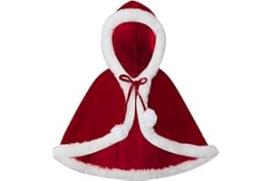 Kavousa Toddler Girls Boys Christmas Costume Cape Deluxe Velvet Santa Cloak Hooded Poncho with Fur Trim for Cosplay Events