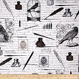 Michael Miller Nevermore Collection Old Script Urban Grit Black Fabric By The Yard