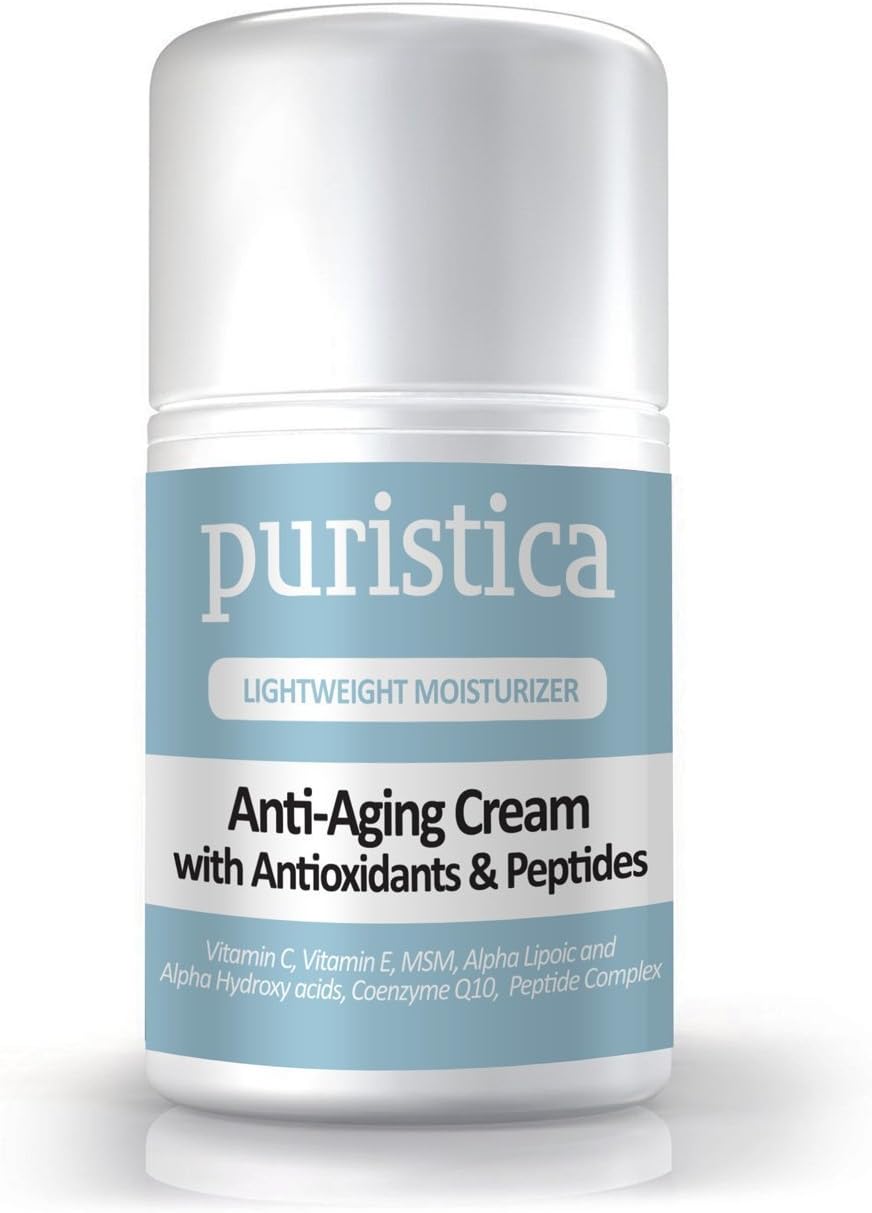 Anti-Aging Face & Eye Cream for Wrinkles, Puffiness, Dark Circles & Brighter Skin - 98% Natural, 72% Organic - Vitamin C & E, ALA, AHA, CoQ10, Peptides - Puristica 1.7 Oz by Puristica
