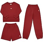 STELLE Girls 3 Piece Outfits Kids Sweatsuit Long Sleeve Sweatshirt Sweatpants and Shorts Matching Set Clothes with Pockets