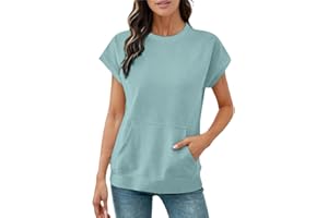 Short Sleeve Sweatshirt Women Casual Crewneck Pullover Sweatshirts with Pockets Plus Size Tunic Sweat Shirts Summer Tshirt