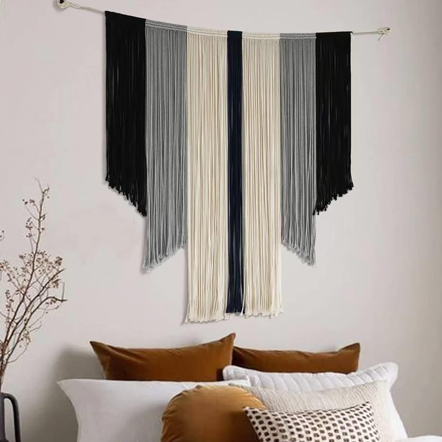 Tapestries - Flber Large Macrame Wall Hanging Tie-Dye Curtain Bohemian Yarn Tapestry Home Wall Boho Décor (Gray)