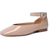 vivianly Mary Jane Shoes for Women Ballet Flats Shoes Buckle Ankle Strap Square Toe Flat Leather Party Dating Flats