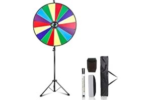 Hooomyai 30 Inch Large Size Spin Wheel Heavy Duty Prize Wheel Height Adjustable 55”-67“ Floor Stand Fortune Wheel with Dry Erase Marker & Eraser 18 Slots Spinning Wheel for Game Carnival and Tradeshow