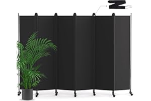 CRUDATE Room Divider 6 Panel, Folding Floor Room Dividers Privacy Screens 119''W x 70''H Room Partition Portable Wall, Tempor