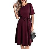 Bbonlinedress Women Midi Vintage Cocktail Party Tea Dress Short Sleeve Formal Wedding Guest Church Modest Dress