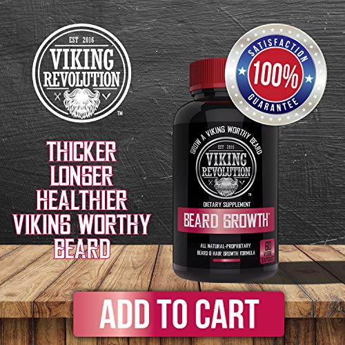 Viking Revolution Men's Beard Growth Vitamin Supplement Tablets - Potent Pills for Maximum Facial Hair Growth for Men - Includes Beard Comb