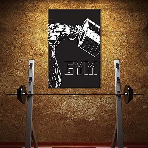 Black White Fitness Body Builder Gym Icon Canvas Art Wall26