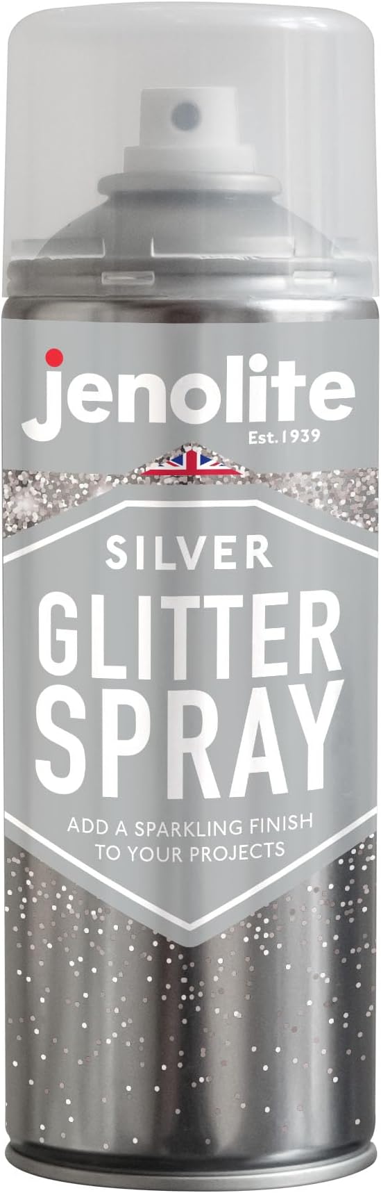 JENOLITE Silver Glitter Spray 400ml Clear Lacquer Multi-Surface Crafting