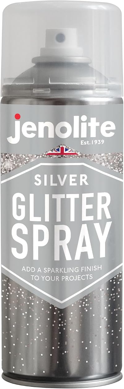 JENOLITE Silver Glitter Spray 400ml Clear Lacquer Multi-Surface Crafting