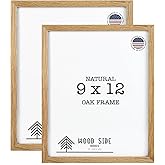 Oak Wood Picture Frames 9x12 - Set of 2 - Natural Solid Wood Photo Frame Real Glass Wall Mount Tabletop