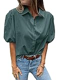 Tankaneo Women's Button Down Shirts Short Puff