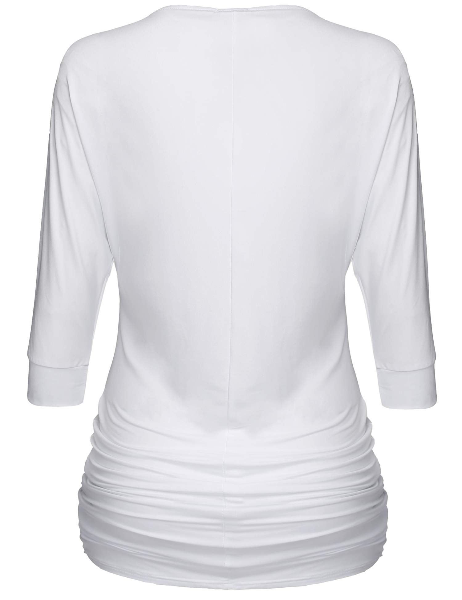 Meaneor Women\'s V Neck Zip Front Side Ruched Casual Lightweight Tunic Top White XS