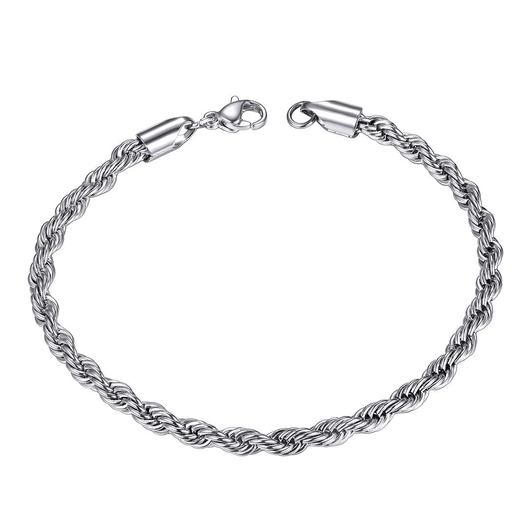 ChainsHouse Stainless Steel Twisted Rope Chain Bracelet for Women Men, 3mm 21CM