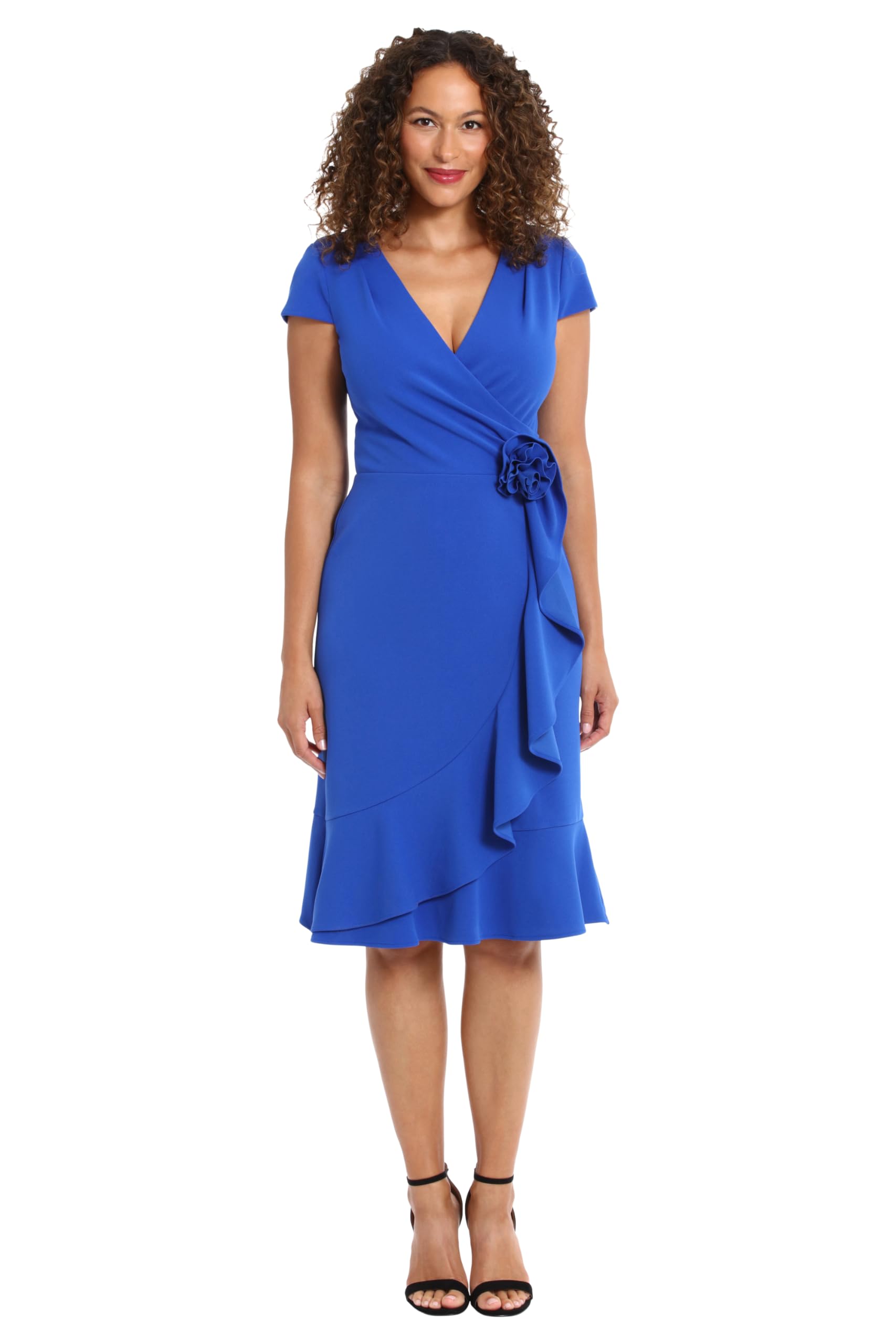 London Times Women’s Dresses Feminine Ageless Surplice V-Neck Faux Wrap Ruffle Dress Office Event Shower Guest of, Rosette – Brilliant Cobalt, 2