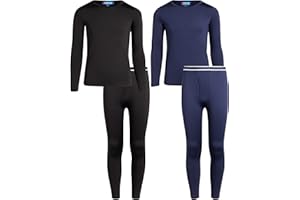 ONLY BOYS Thermal Underwear Set - 4 Piece Brushed Fleece Thermal Top and Long Johns for Boys
