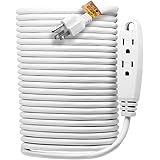 25 Ft Extension Cord, Lovin Product Safety Durable Outdoor Extension Cord; with 3 Outlets Power Strip, UL Listed, 16/3 SJTW, 3-Wire Grounded, 13A 125V 1625W; for Indoor/Outdoor Use - White