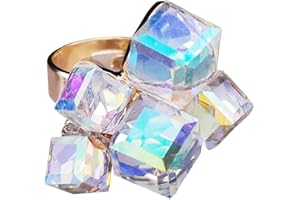 HEBELEE Boho Square Crystal Statement Ring for Women Girls Gold-Toned Adjustable Expandable Promise Engagement Geometric Rings Comfort Fit Elegant Art Deco Birthday Christmas Cocktail Party Y2K Jewelry