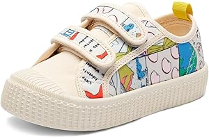 HAPPY NOCNOC Toddler Shoes for Boys & Girls, Canvas Dual Hook and Loops Sneakers with Candy-Colored Sole